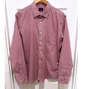 UNTUCKit Men's Red White Gingham Slim Fit Wrinkle Free Cotton  Shirt XL
